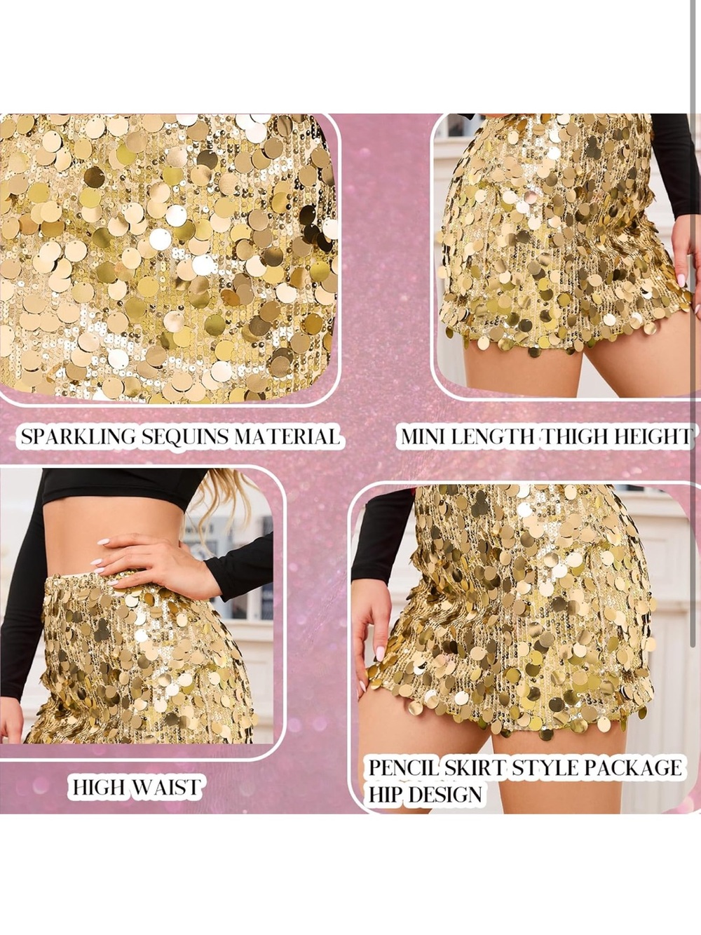 Sequin Stretchy Bodycon Mini Skirts Sexy Sparkly Skirt L 1273/1-1 - Picture 5 of 7
